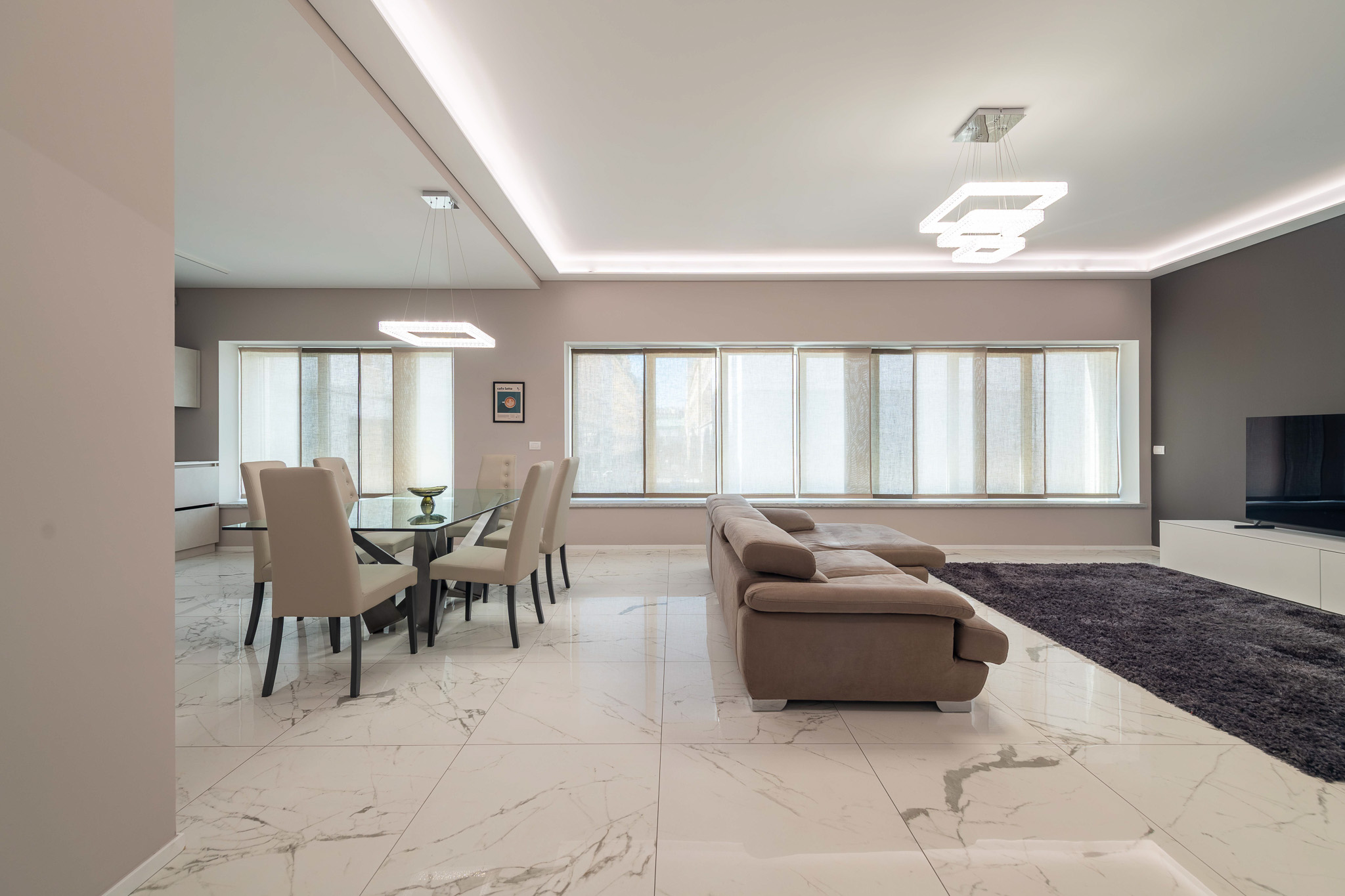 Living and dining area, panoramic view